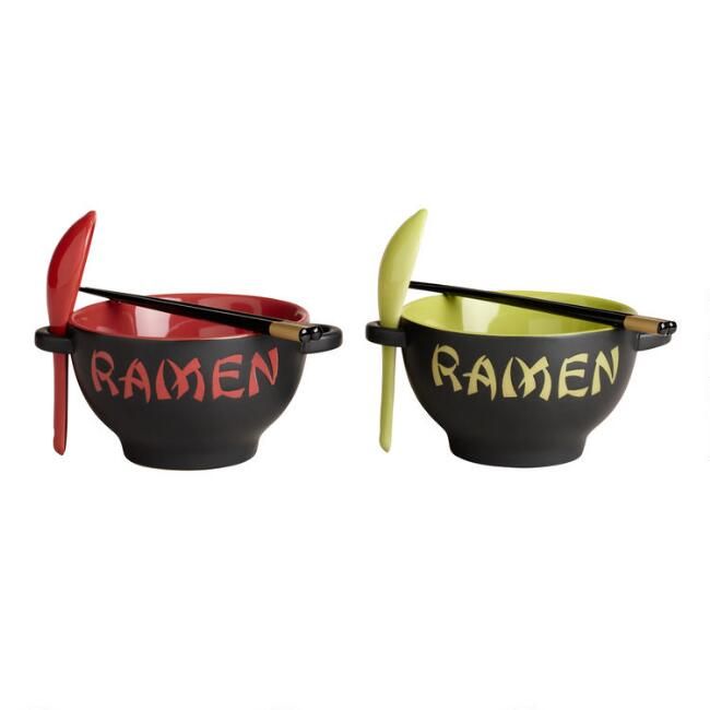 Red and Green Ramen Bowls With Utensils Set of 2 | World Market