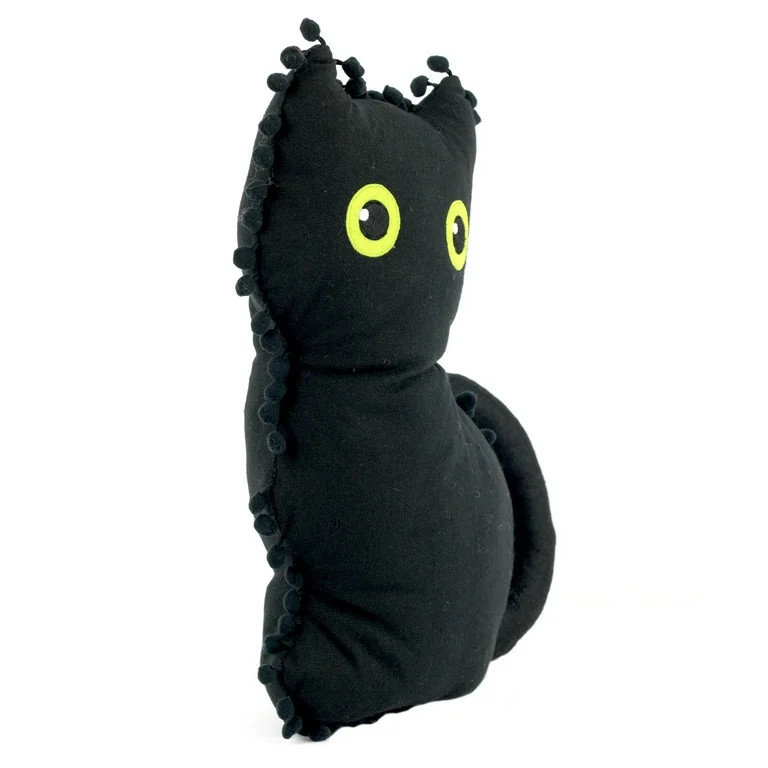 Harvest 15 inch Black Cat-Shaped Pompom Decorative Pillow, Way to Celebrate! | Walmart (US)