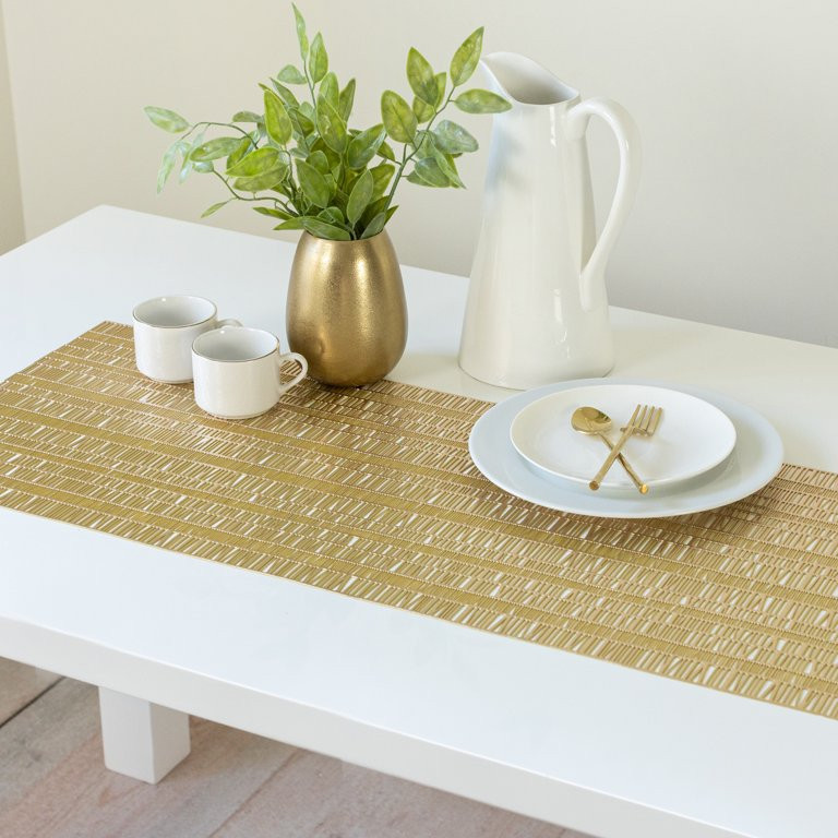 Mainstays Zayne Pressed Vinyl Table Centerpiece Gold 15 x 37.8 | Walmart (US)