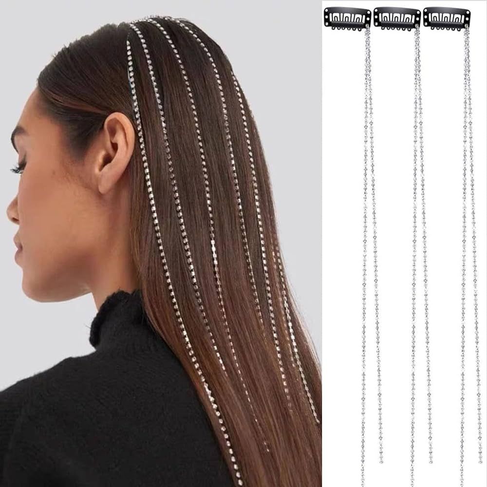 6 PCS Rhinestones Hair Chains Bling Punk Tassel Hair Clips Crystal Hair Extension Rhinestone Hair... | Amazon (US)