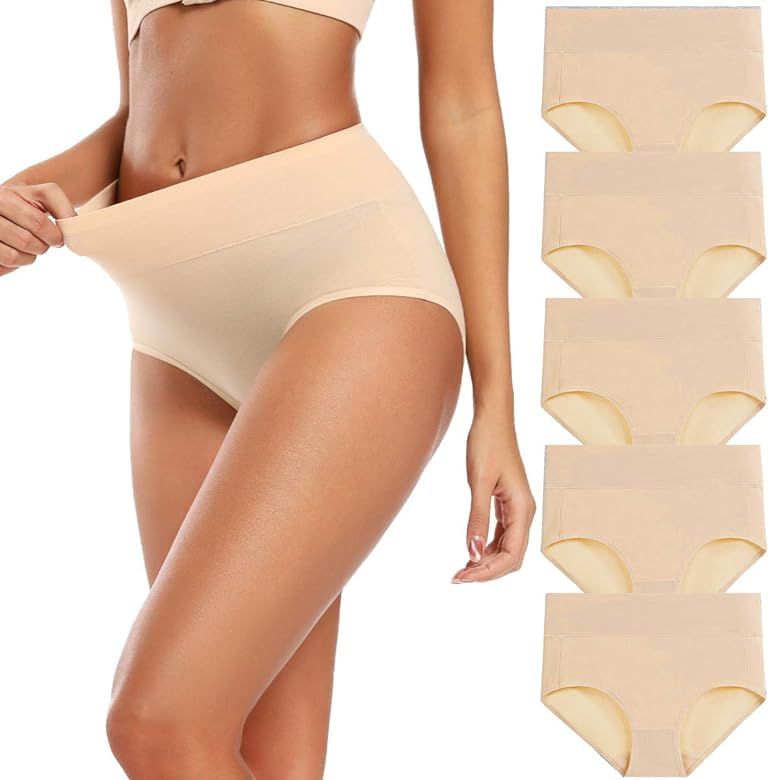Molasus Women's Cotton Underwear High Waisted Full Coverage Ladies Panties (Regular & Plus Size) | Amazon (US)
