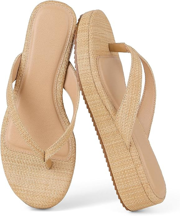 mikarka Women's Raffia Flip-Flops: Thong Style Platform Beach Sandals - Dressy & Casual Low Wedge... | Amazon (US)