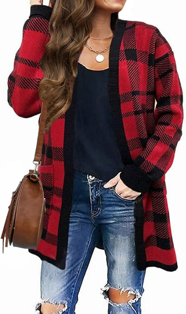 ZESICA Women's Fall Winter Long Sleeves Open Front Leopard Print Knitted Sweater Cardigan Coat Ou... | Amazon (US)