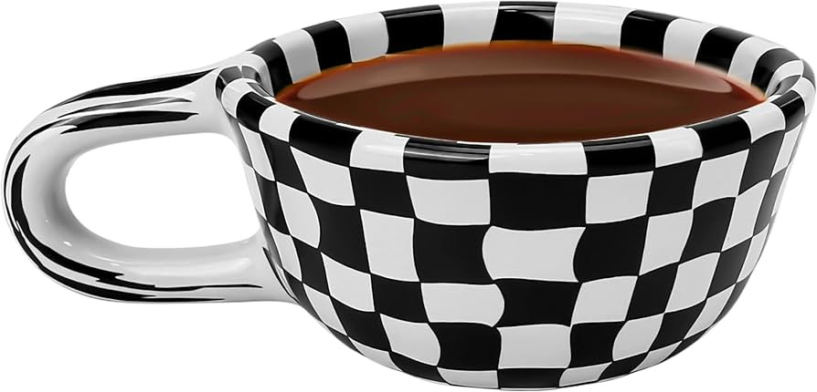 Checkered Coffee Mug 5oz 4x2 inch, Creative Irregular Checkerboard Ceramic High-value Retro After... | Amazon (US)