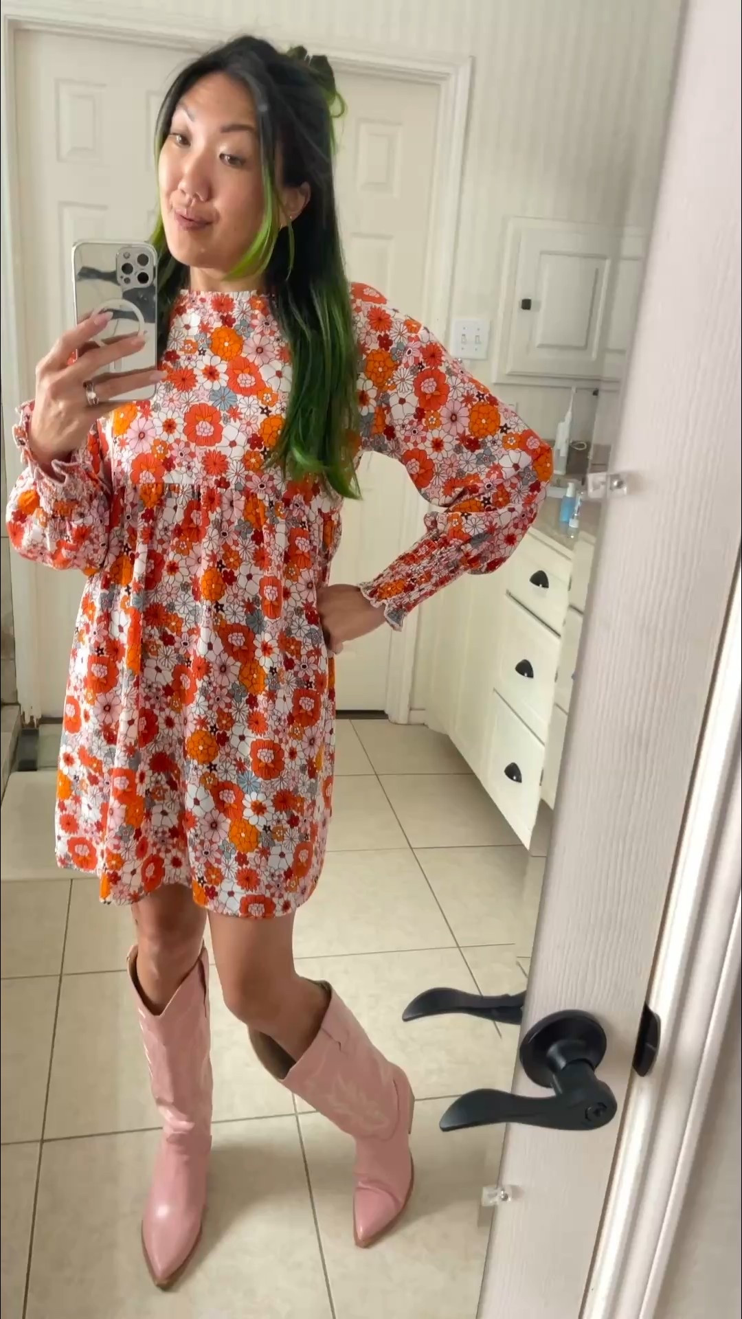 Flower child vibes for fall 🌼✌🏼 This swing dress comes in several colors and floral prints, but this orange, rust, pink, and cream floral print is my favorite combo. 

Pair with classic knee high cowboy boot style in a fun color like pink!

Related: amazon fashion, dokotoo, floral, tall boots, outfit inspo, country concert outfit, boots, swing dress, dresses and boots, orange, rust, retro vibes, flower child 

#LTKStyleTip #LTKShoeCrush