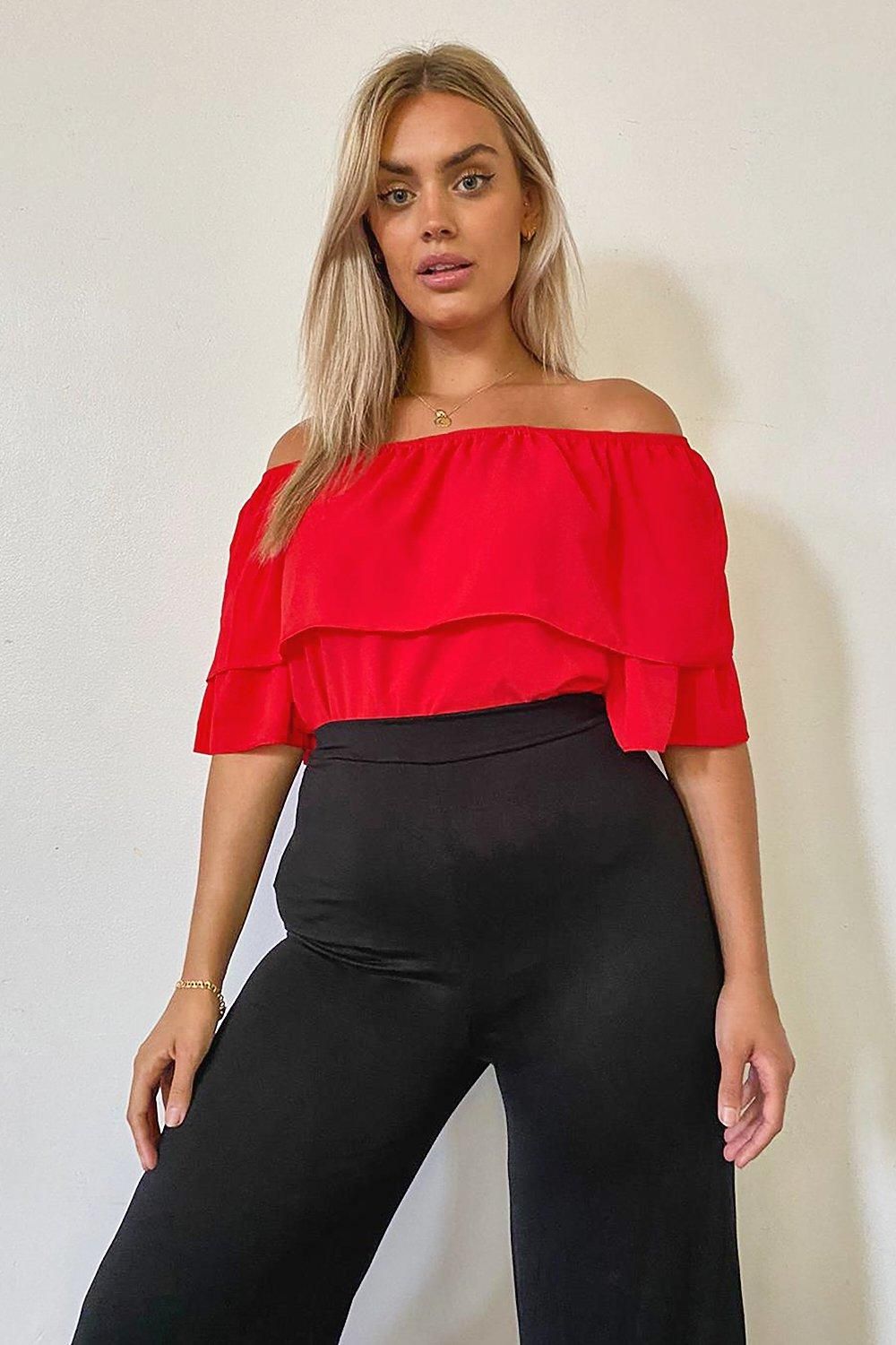 Womens Plus Ruffle Off The Shoulder Woven Top - Red - 18 | Boohoo.com (US & CA)