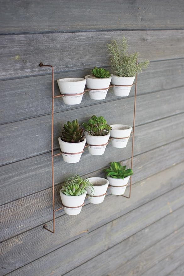 Kalalou H3218 S/9 Wash Clay Pots On Wall Rack, Brown, Whitewash | Amazon (US)