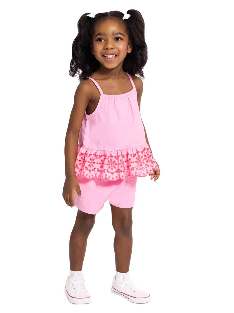 Wonder Nation Toddler Girls Scalloped Tank Top and Matching Shorts Set, 2-Piece, Sizes 12M-5T - W... | Walmart (US)