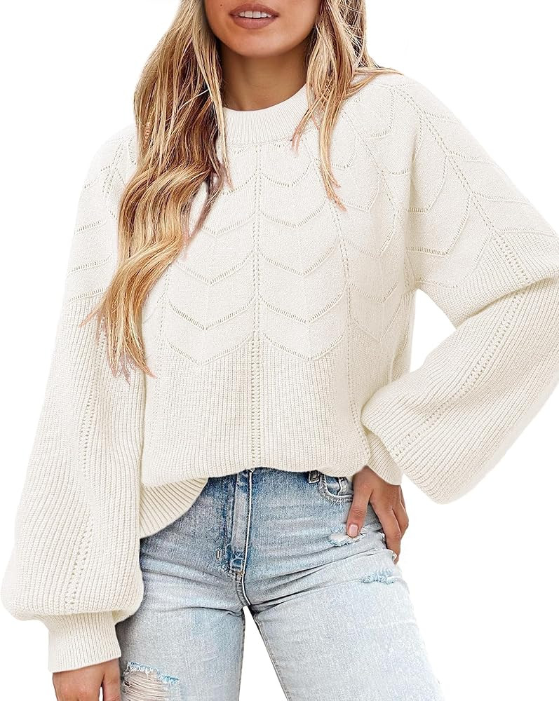 Messic Womens Pullover Sweaters 2025 Casual Long Sleeve Crewneck Loose Knit Tops | Amazon (US)