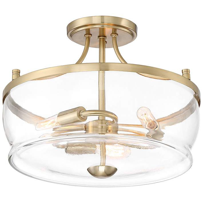 Possini Euro Alia 14" Wide Glass and Warm Brass 3-Light Ceiling Light | Lamps Plus