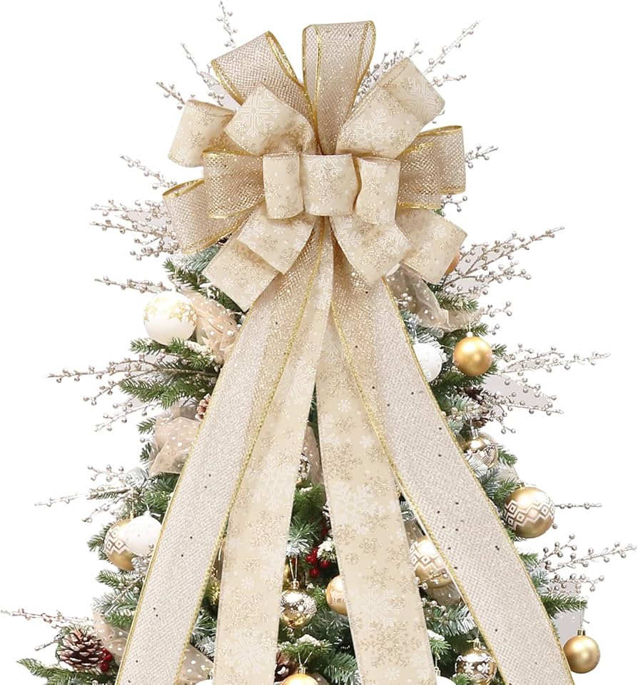 Christmas Tree Topper Bow, 44X12 Inch Artificial Xmas Tree Flower Topper Decor, for Family, Weddi... | Amazon (US)