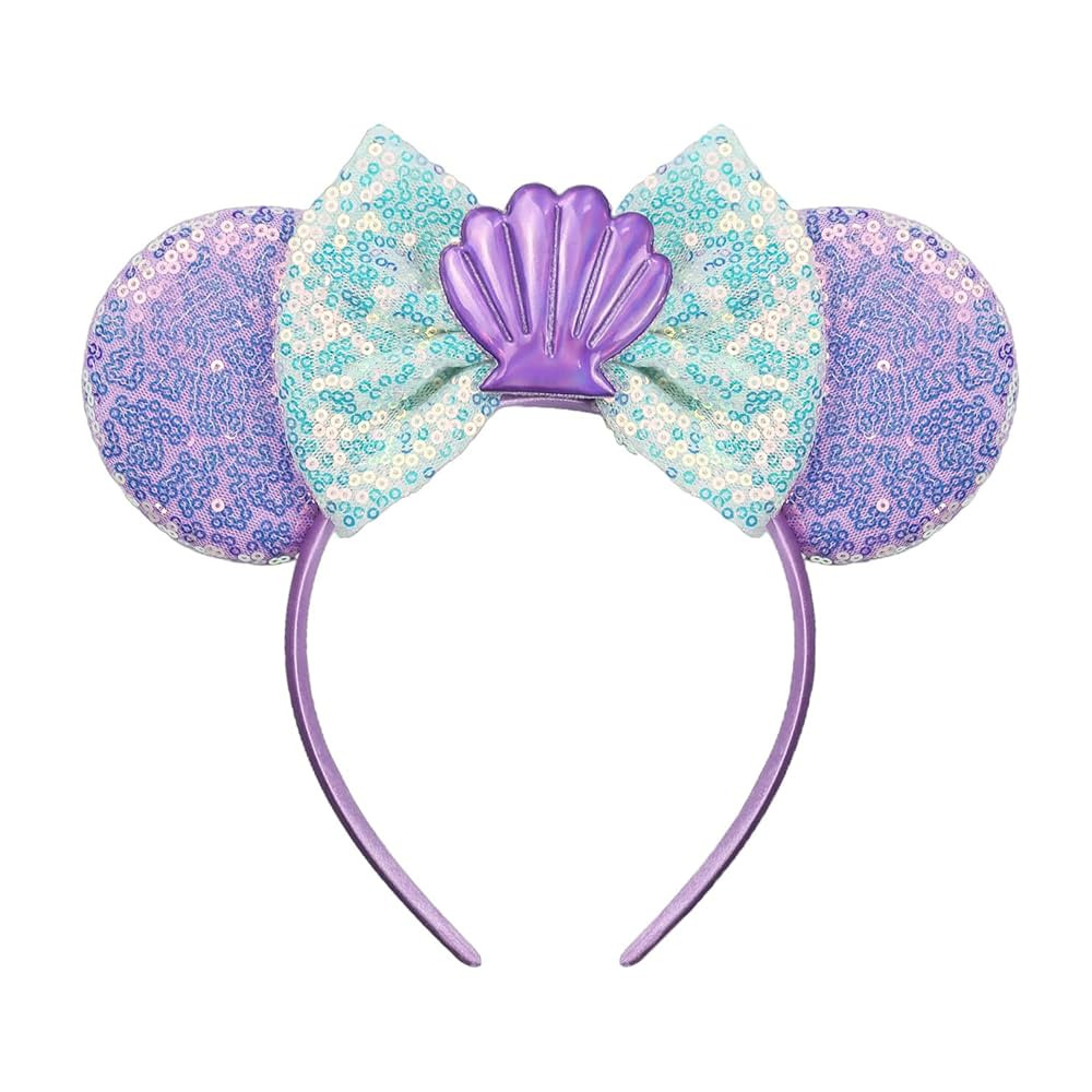 JIAHANG Mermaid Mouse Ears Headband with Sequin Bow, Seashell Hair Band Party Decoration Headwear... | Amazon (US)