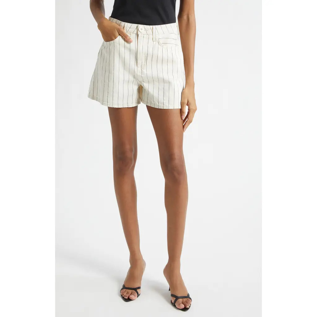 L'AGENCE Lissania Pinstripe Shorts in Ecru/navy Stripe at Nordstrom, Size 30 | Nordstrom