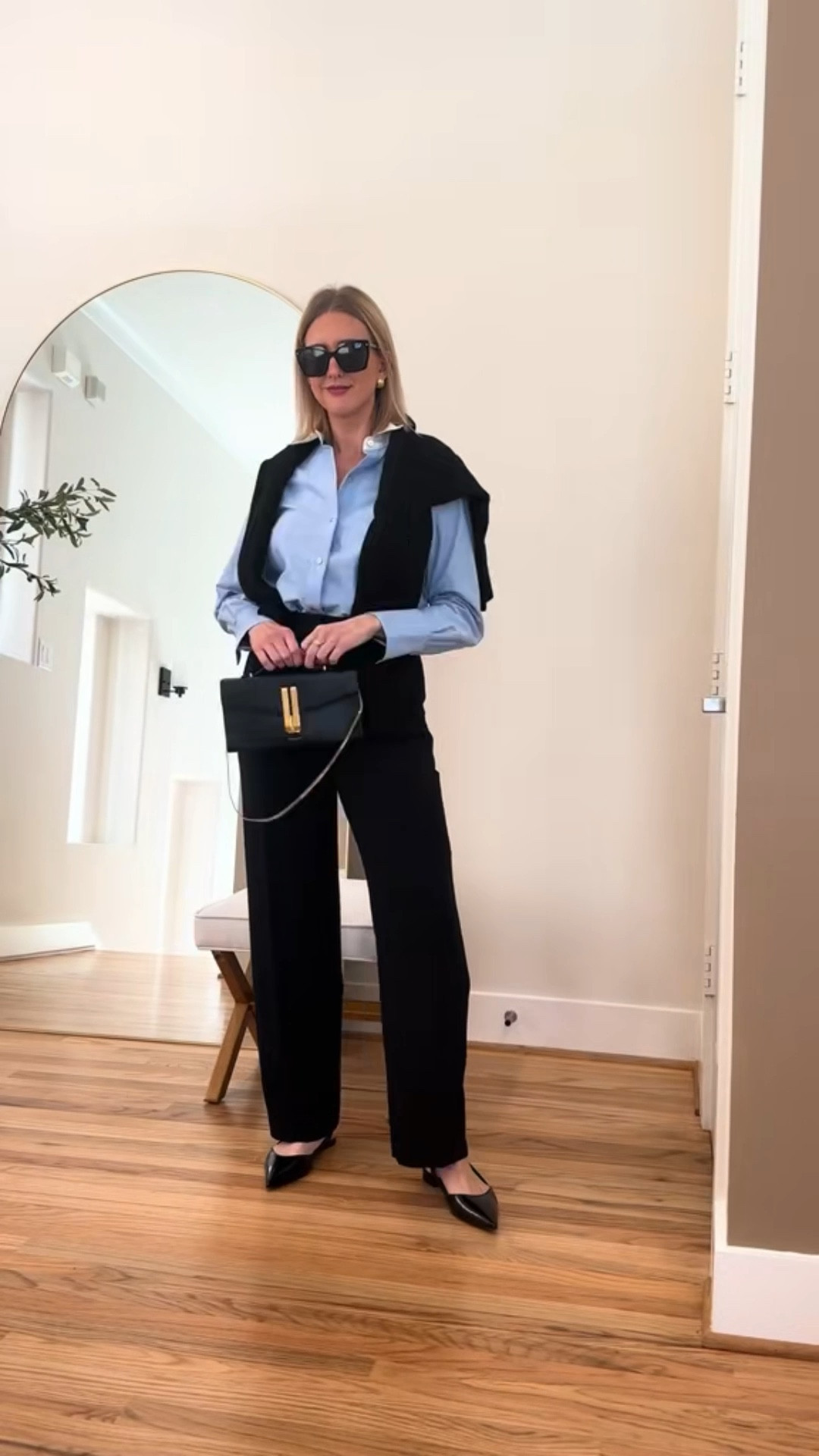 Polished, elevated workwear vibes. Classic blue button-down, tailored black trousers, and sleek flats for a clean, effortless office look. Linking everything for an easy workday wardrobe upgrade. #WorkOutfit #OfficeStyle #LTKWorkwear #MinimalStyle

#LTKStyleTip #LTKWorkwear #LTKFindsUnder100