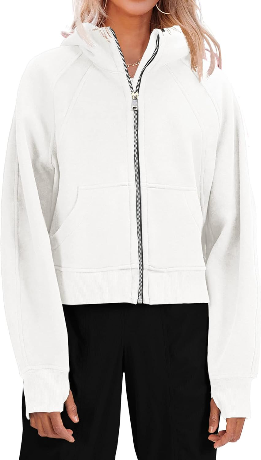 Fisoew Womens Zip Up Sweatshirts Fleece Lined Collar Crop Hoodie Casual Cotton Long Sleeve Tops w... | Amazon (US)