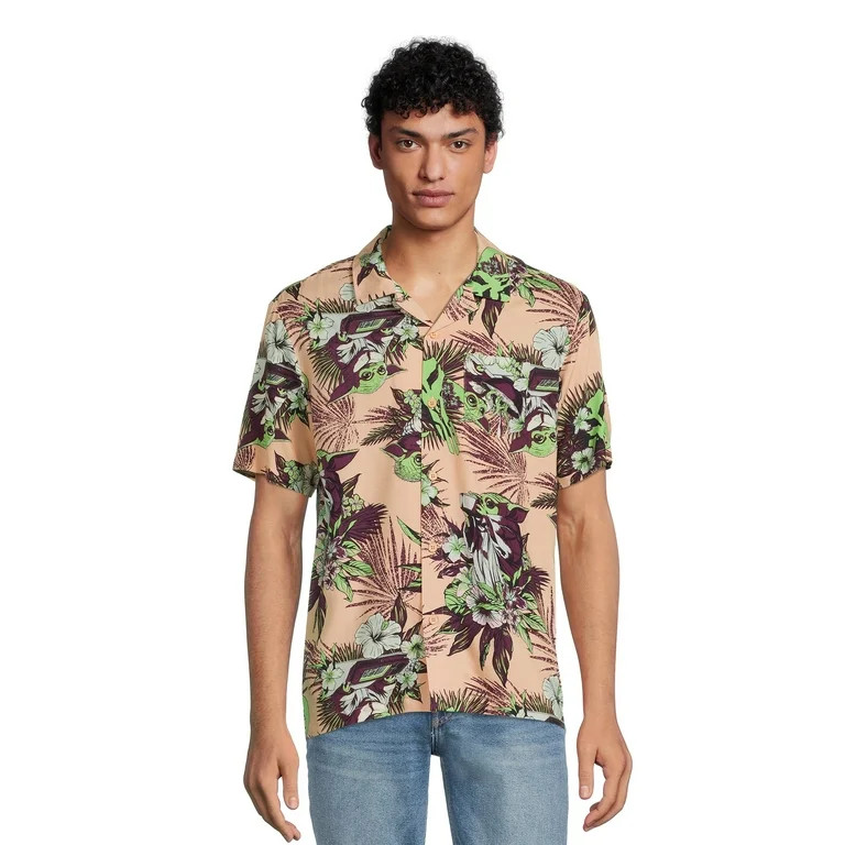 Star War Men's Grogu Floral Graphic Button-Front Shirt, Size S-3XL | Walmart (US)