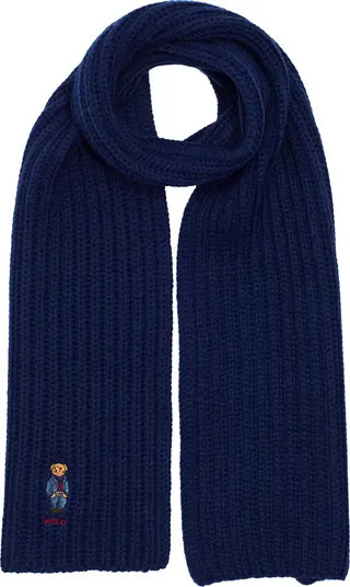 Polo Ralph Lauren Embroidered Bear Wool Blend Scarf | Nordstrom | Nordstrom