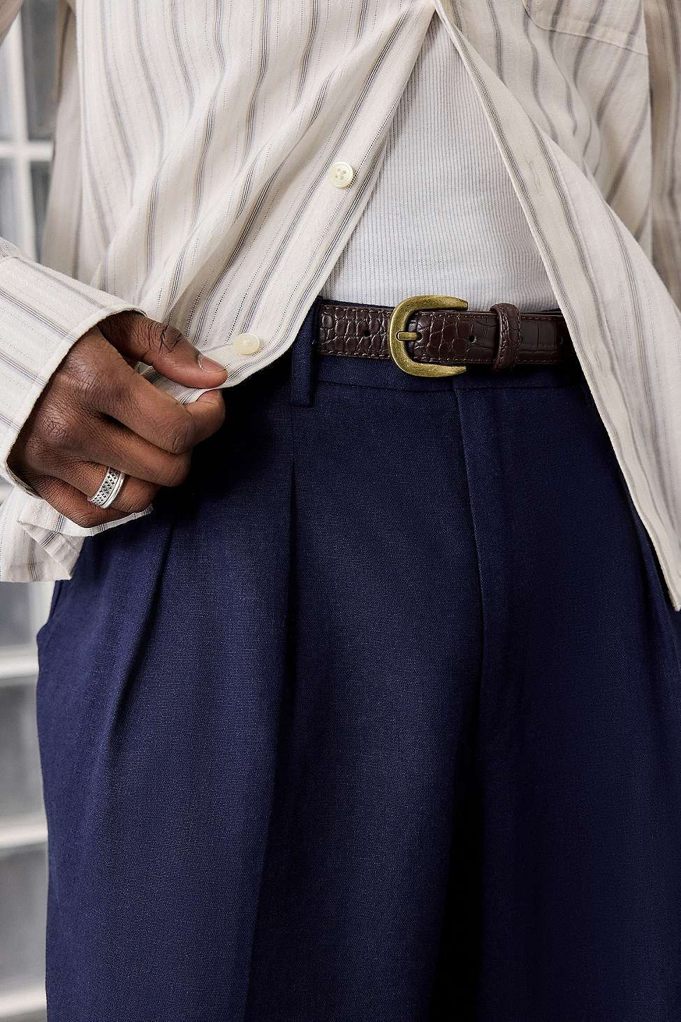 Loom Brown Croc Belt - Brown M/L at Urban Outfitters | Urban Outfitters UK