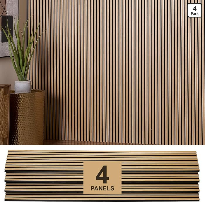 Wood Panels for Wall - Oak Acoustic Wall Panels - 4PK Wall Wood Panels - 94.49” x 12 - Soundproof Wood Wall Panels for Decor - Acoustic Slat Wood Wall Panels for Interior Decoration of Walls (Oak) | Amazon (US)