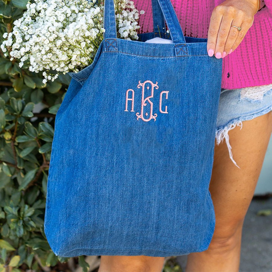 Monogrammed Denim Tote | United Monograms