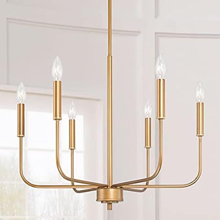 MOTINI 6 Lights Brushed Brass Chandelier Lighting Fixture for Dining Room Adjustable Height Metal Pe | Amazon (US)