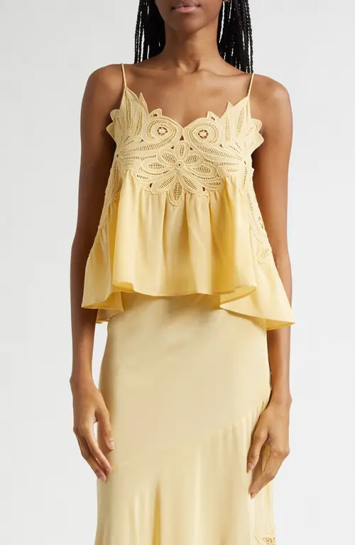 Ulla Johnson Rosie Lace Appliqué Silk Tank in Dandelion at Nordstrom, Size 12 | Nordstrom