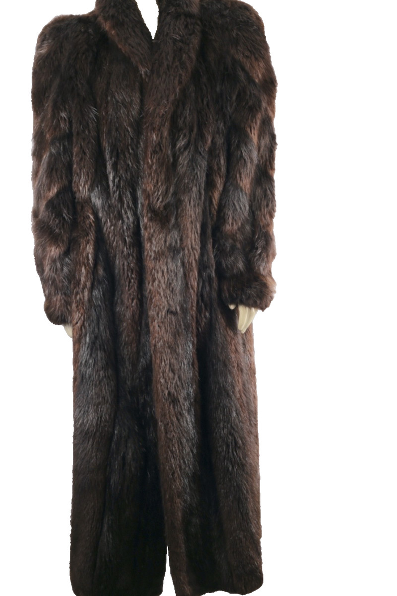 Vintage Nordstrom Dark Brown Beaver Fur Long Warm Winter Classic Coat Size M | eBay US
