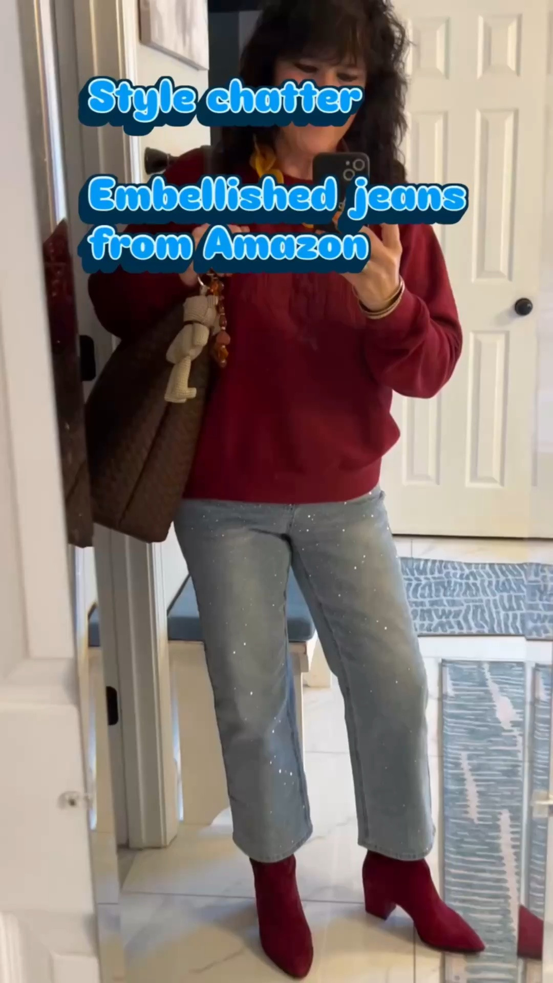Sparkly embellished jeans from Amazon!! ✨ These are so fun and affordable 🥰 Dress them up with boots or keep it casual with a sweater — either way they look classy. Always be confident 💋 I am wearing a medium in the jeans. You can actually size down.
#over50fashion #styleover50 #agelessfashion #midlifestyle #amazonfashion

#LTKvlog #LTKMidsize #LTKOver40