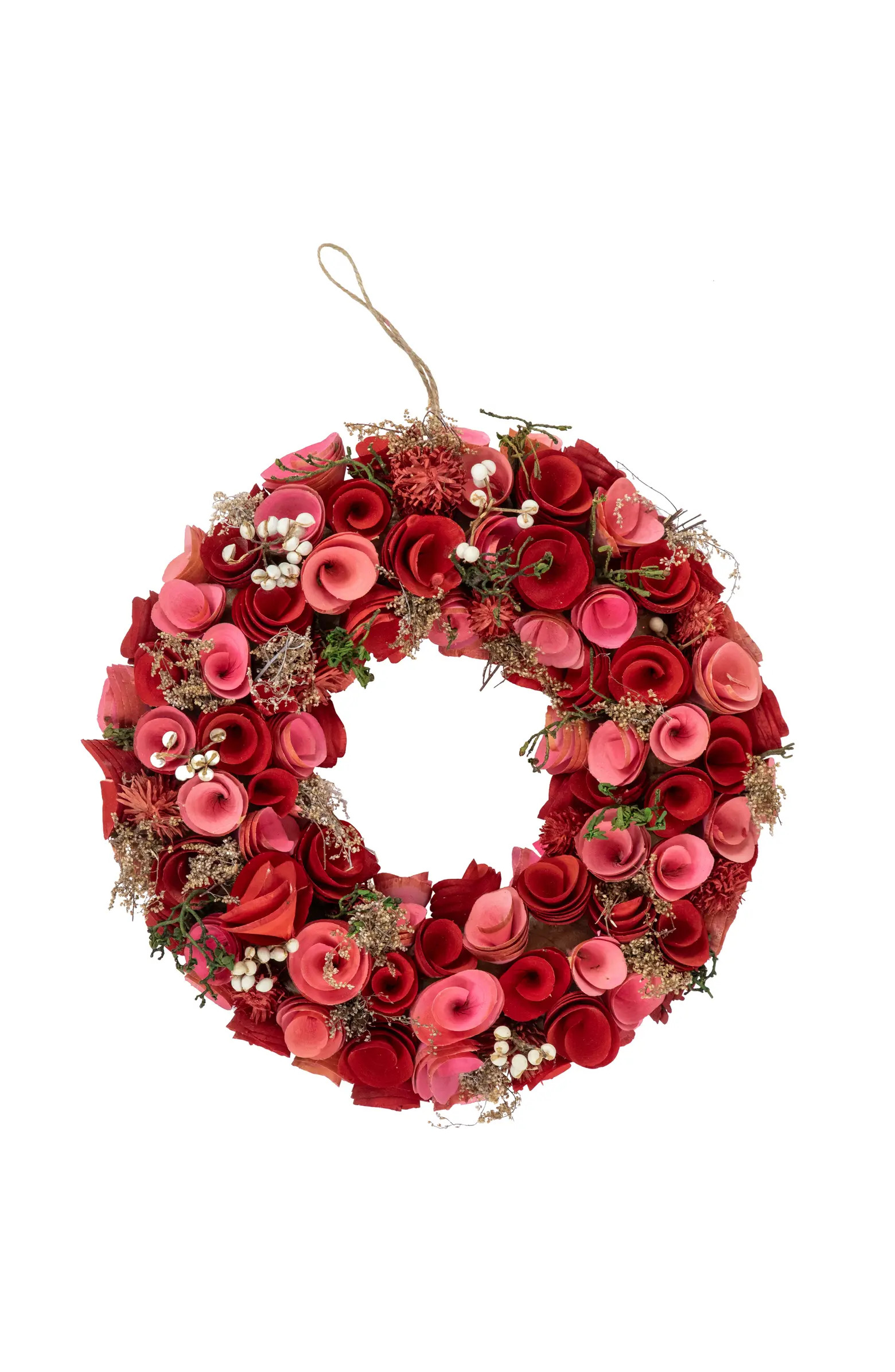 Wooden Roses Artificial Valentine's Day Wreath - 12.25" - Pink and Red | Nordstrom