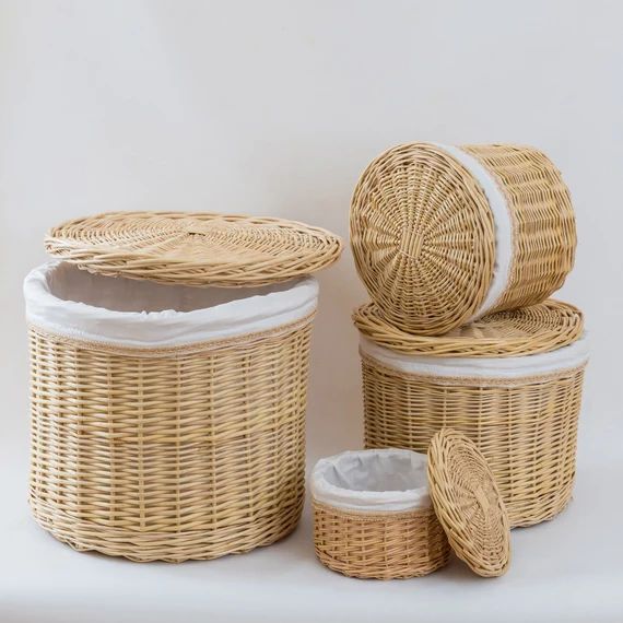 Set wicker Round baskets of different sizes home storage of | Etsy | Etsy (AU)