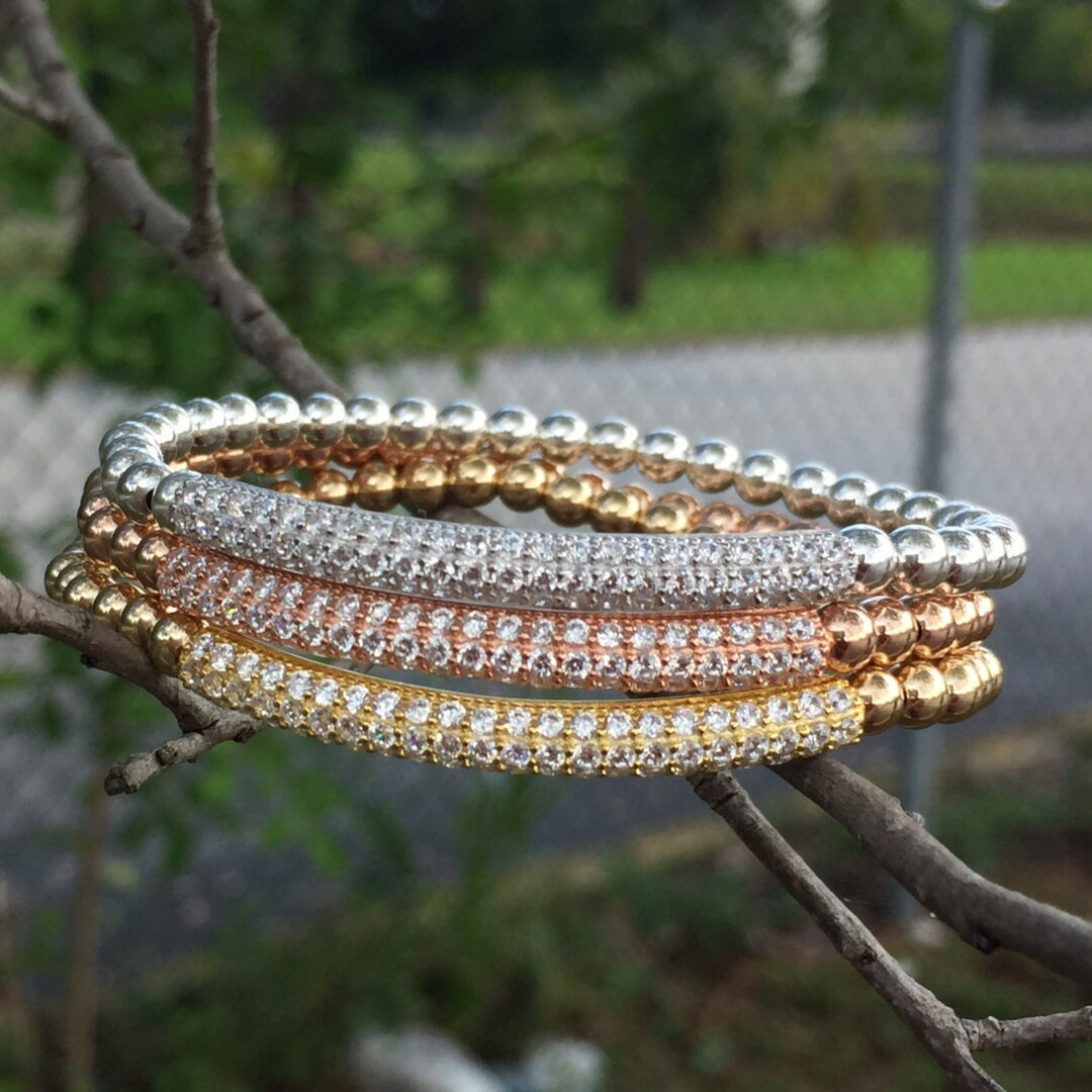 Pave CZ Bar Gold Filled Bracelet,  Isabella Celini, Gold Filled Beads, Stretch Stacking Bracelet,... | Etsy (US)