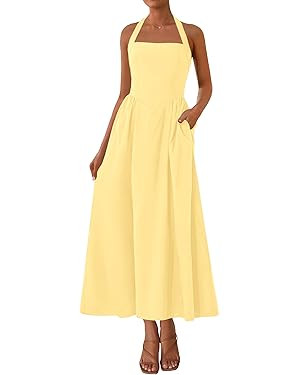 KIRUNDO Women Summer Sleeveless Halter Maxi Dress Sundress 2025 Casual Flowy Wedding Guest Cockta... | Amazon (US)