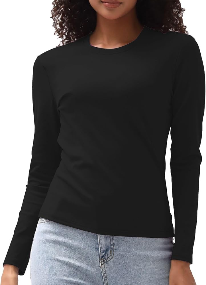 Cotton Long Sleeve Tee Shirts for Women Slim Fit Tshirts Basic Tops Tight Crewneck Layering Under... | Amazon (US)