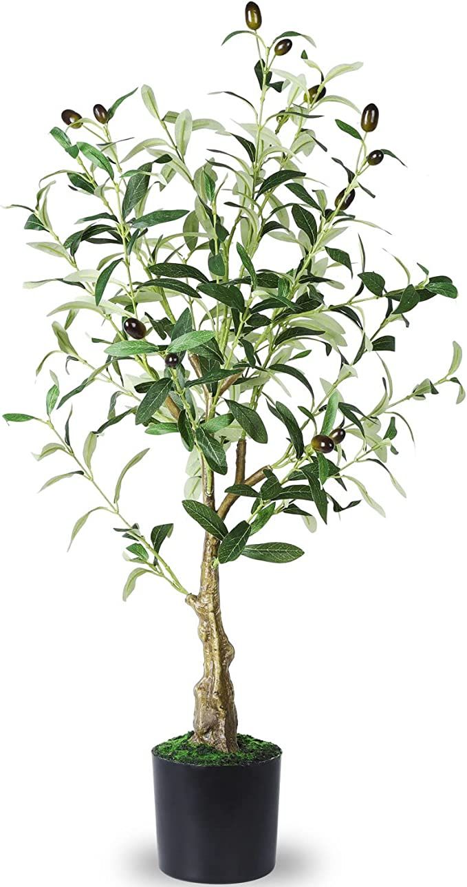 Artificial Olive Tree 32 Inch Fake Olive Topiary Silk Tree Faux Olive Plant for Indoor Outdoor Ho... | Amazon (US)