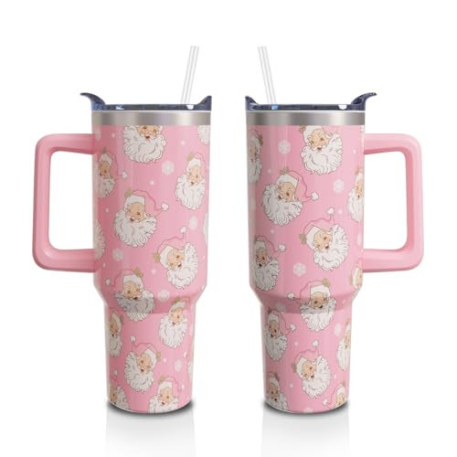 Aokoyi Christmas Gifts 40 Oz Tumbler with Handle and Straw, Pastel Xmas Santa Claus Stainless Steel Insulated Cup Water Bottle, Cute Holiday Gifts for Women Girls (1PC) | Amazon (US)