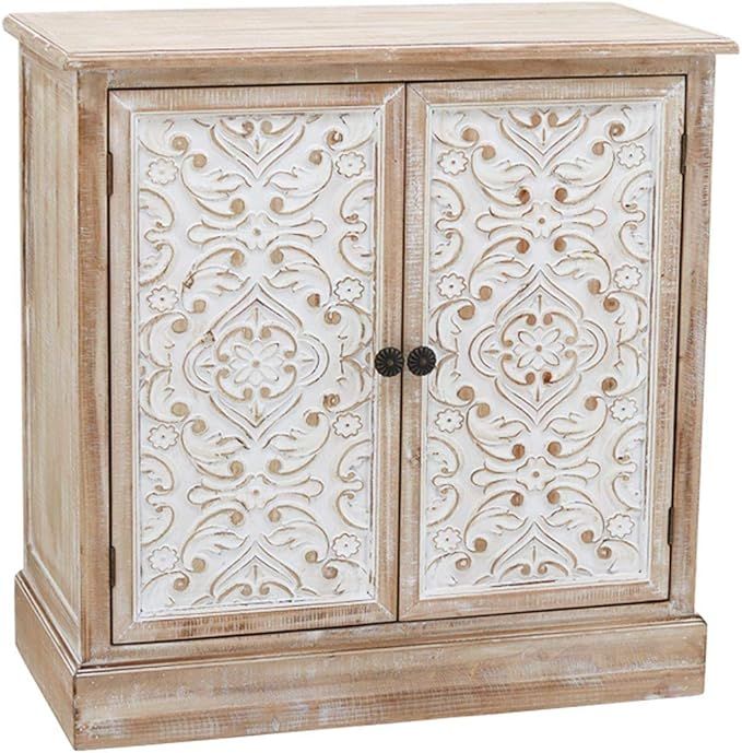 Wood Storage Cabinet with 2 Carved Design Doors, Cottage Accent Wood Chest, Farmhouse Rustic Furn... | Amazon (US)
