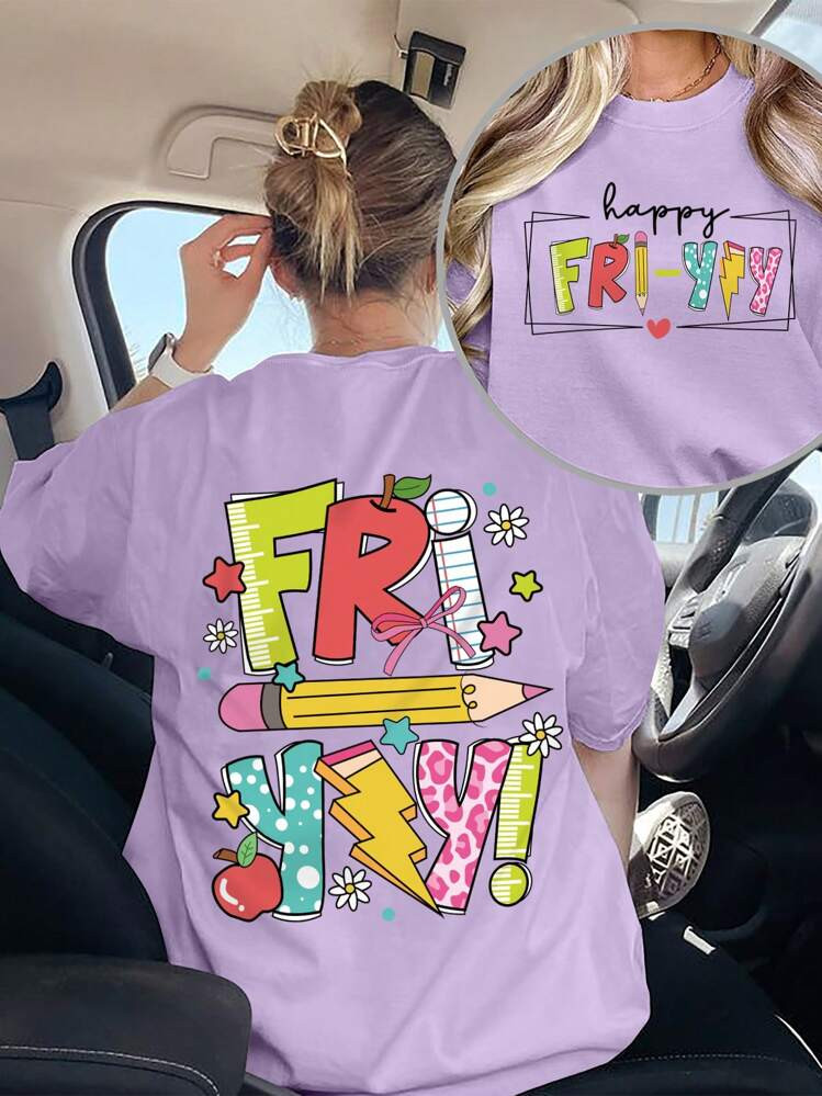 INAWLY Women's Colorful Printed Crew Neck Short Sleeve T-Shirt Graphic Tees Women Tops | SHEIN