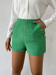 High Waist Fake Button Tweed Shorts SKU: sw2207039999801440(100+ Reviews)Trending - Plazacore$14.... | SHEIN