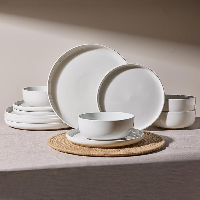 Famiware Milkyway Plates and Bowls Set, 12 Pieces Dinnerware Sets, Dishes Set for 4, White | Amazon (US)