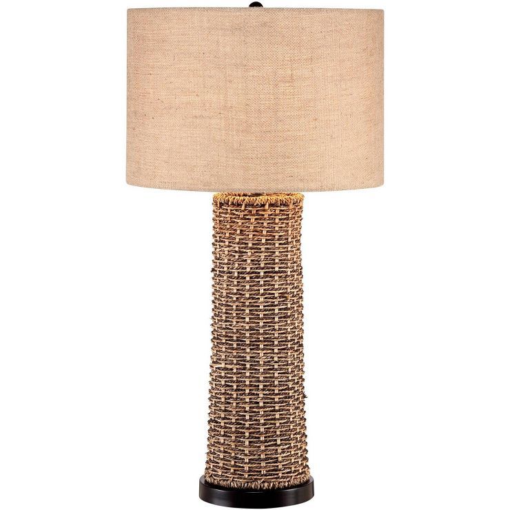 360 Lighting Coastal Table Lamp 28.5" Tall Woven Seagrass Burlap Drum Shade for Living Room Famil... | Target
