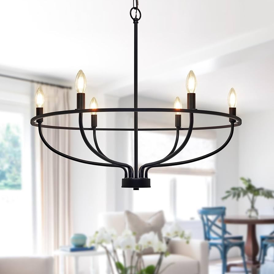 6-Light Black Chandelier Living Room Chandelier Lighting Industrial Dining Room Light Fixture Met... | Amazon (US)