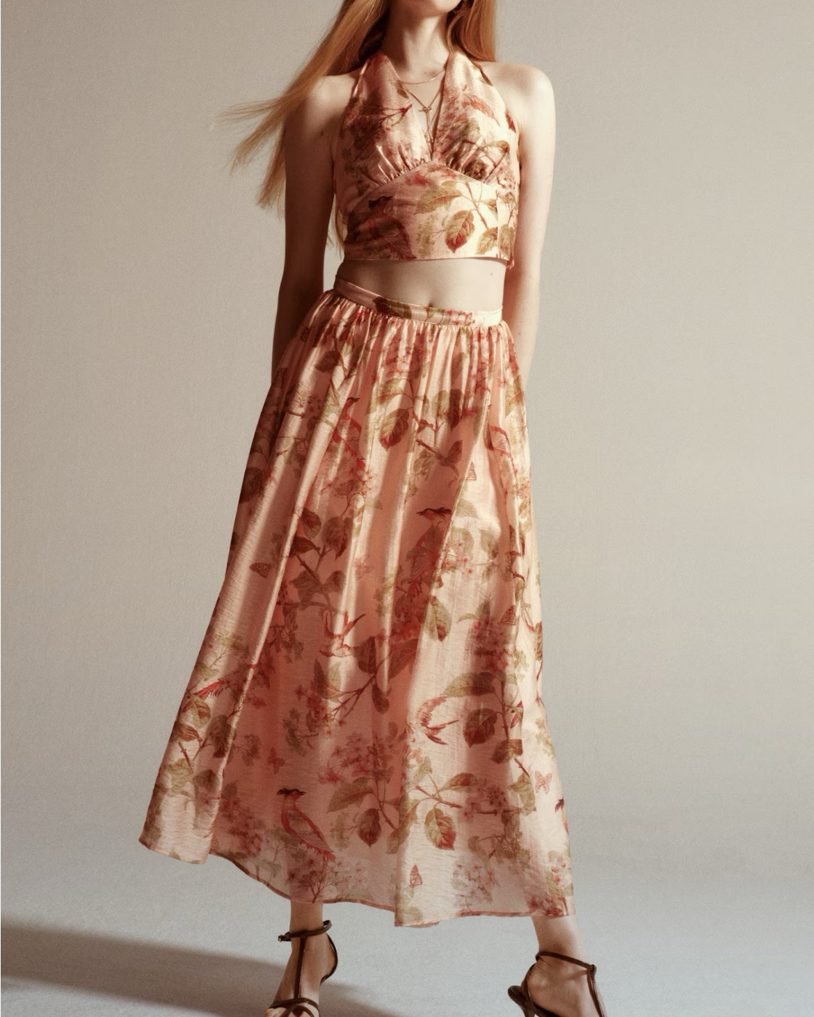 Blush pink floral halter top and midi skirt matching set 

#LTKSeasonal