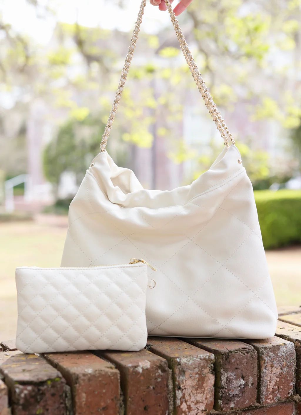 Harlow Tote with Pouch Cream | Caroline Hill
