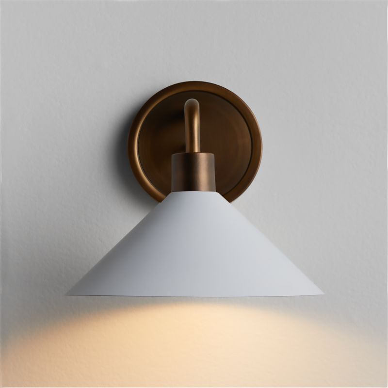Andre White and Brass Wall Sconce Bathroom Vanity Light + Reviews | Crate & Barrel | Crate & Barrel