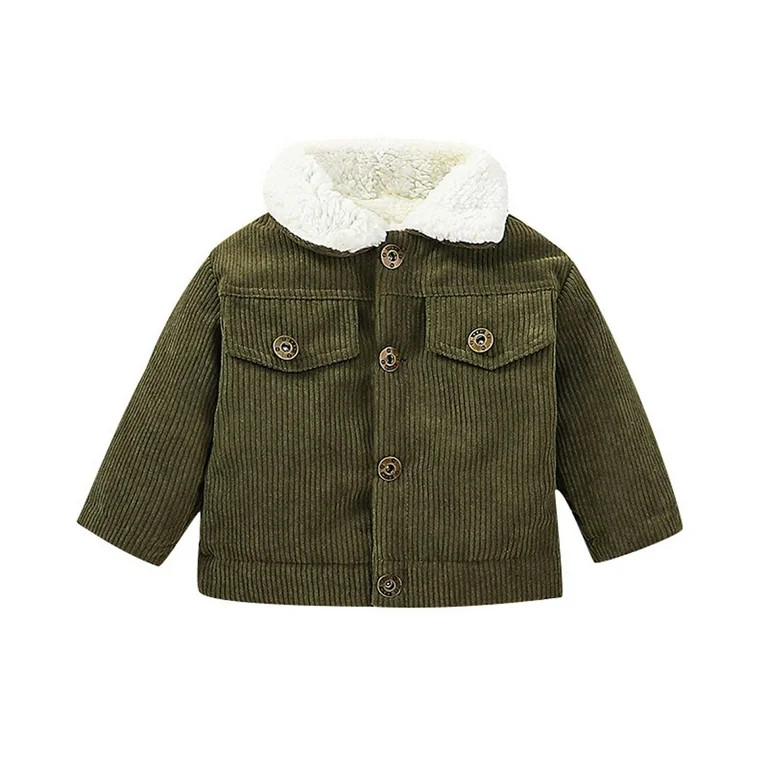 Rbaofujie Toddler Boy Winter Corduroy Jacket Baby Girl Fall Sherpa Lined Outwear CoatGreen | Walmart (US)