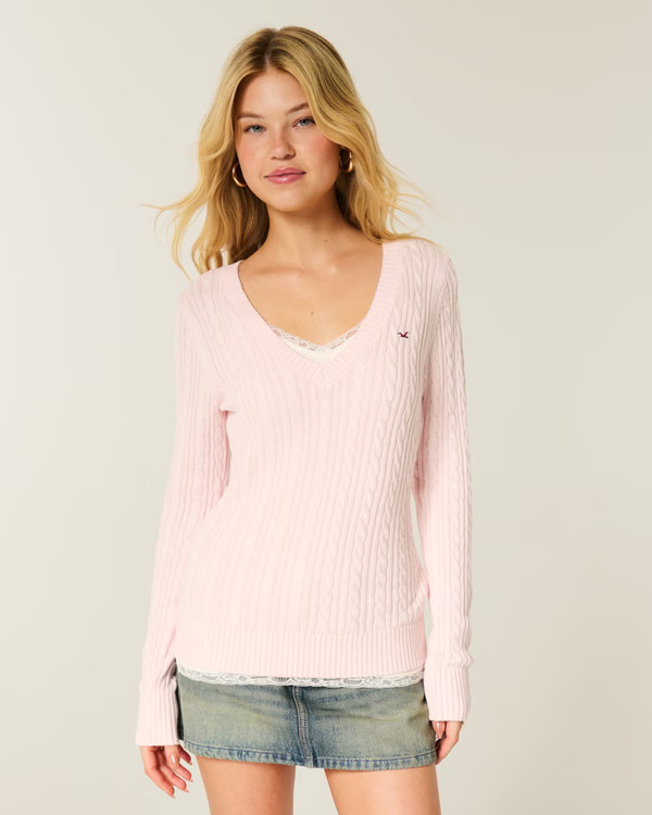 Cable-Knit V-Neck Icon Sweater | Hollister (US)