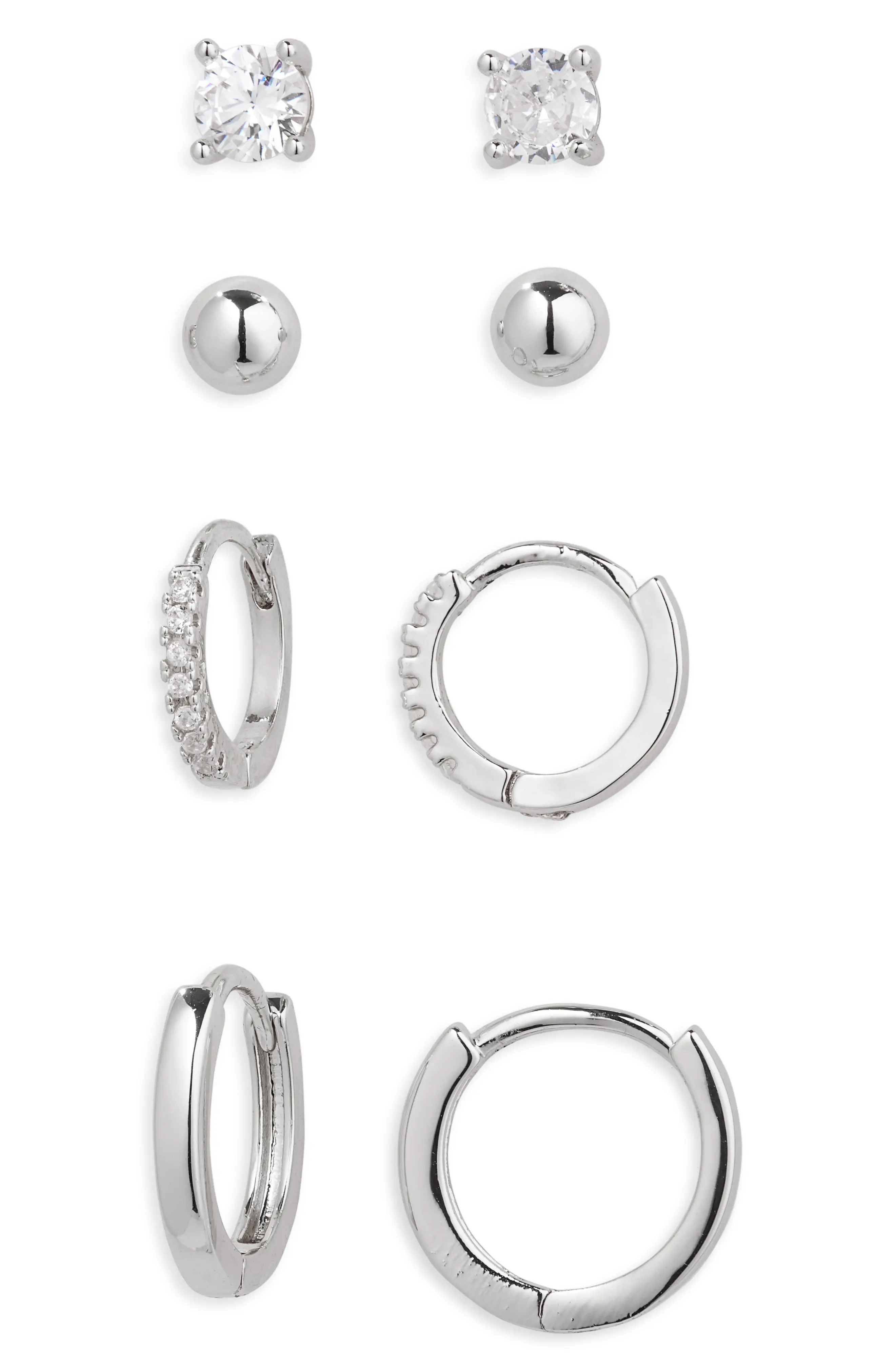 Set of 4 Demi Fine Essentials Stud & Hugging Hoop Earrings (Women) | Nordstrom | Nordstrom