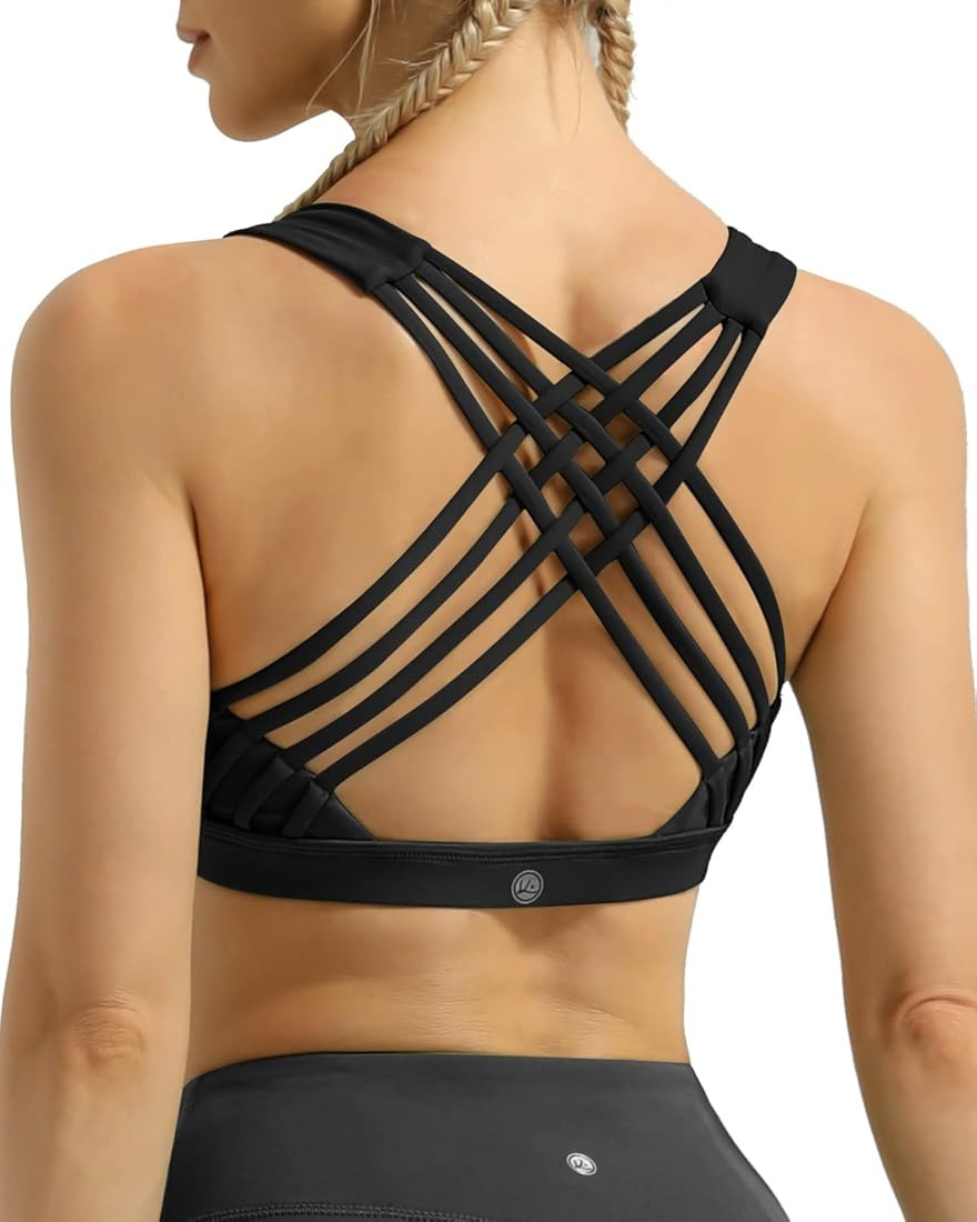 QUEENIEKE Women's Medium Support Strappy Back Energy Sport Bra Cotton Feel 6017 | Amazon (US)