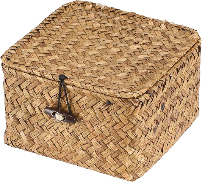 Hipiwe Wicker Shelf Baskets Bins with Lid Handwoven Seagrass Storage Basket Multipurpose Househol... | Amazon (US)