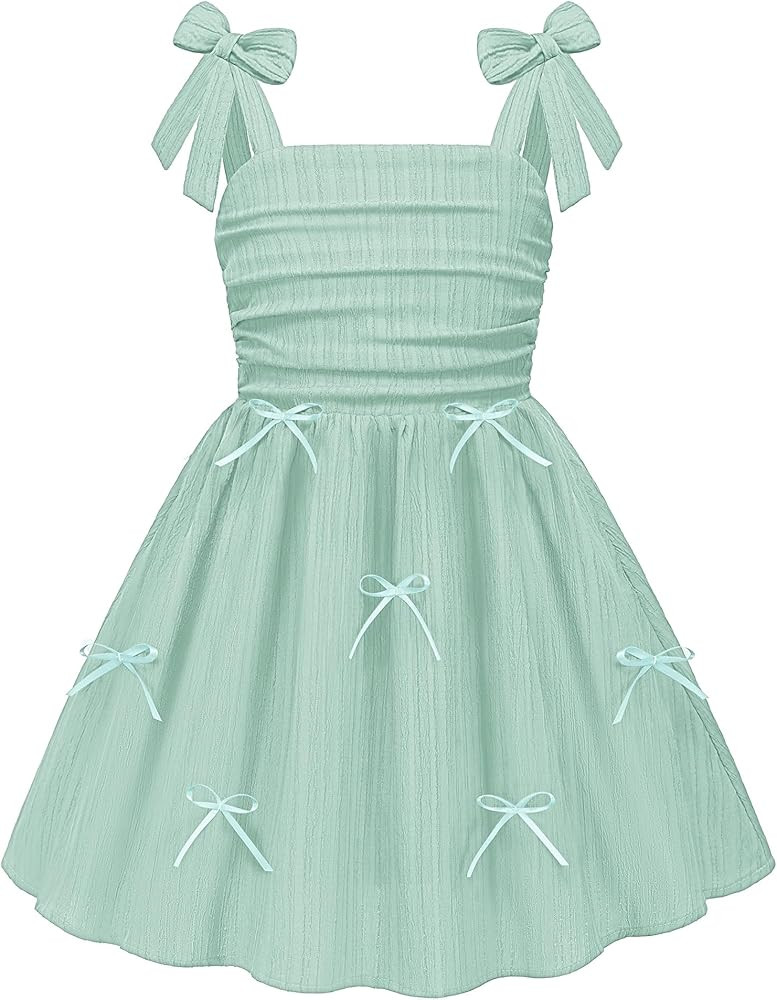 Arshiner Girls Dresses Ruched Smocked Back Spaghetti Strap Bow Summer Boho Beach Party Sundress | Amazon (US)